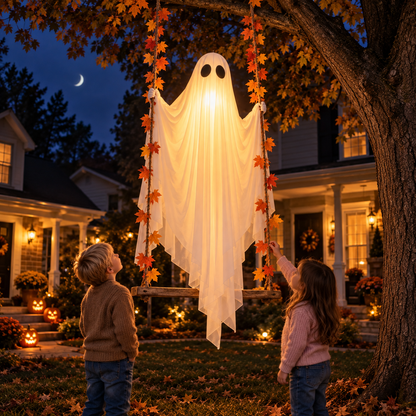 Light-Up Swinging Ghost Halloween Decoration – 47.2" Hanging Ghost