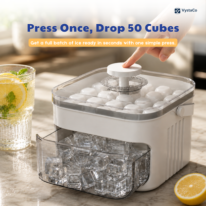 One-Press 50-Cube Ice Cube Tray with Lid & Storage Bin