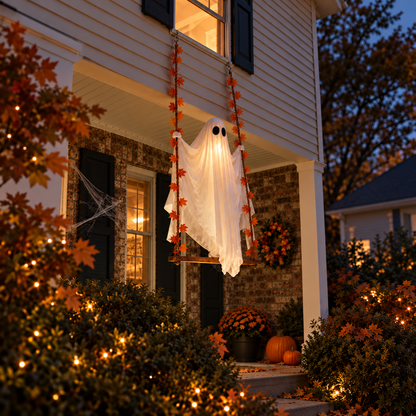 Light-Up Swinging Ghost Halloween Decoration – 47.2" Hanging Ghost