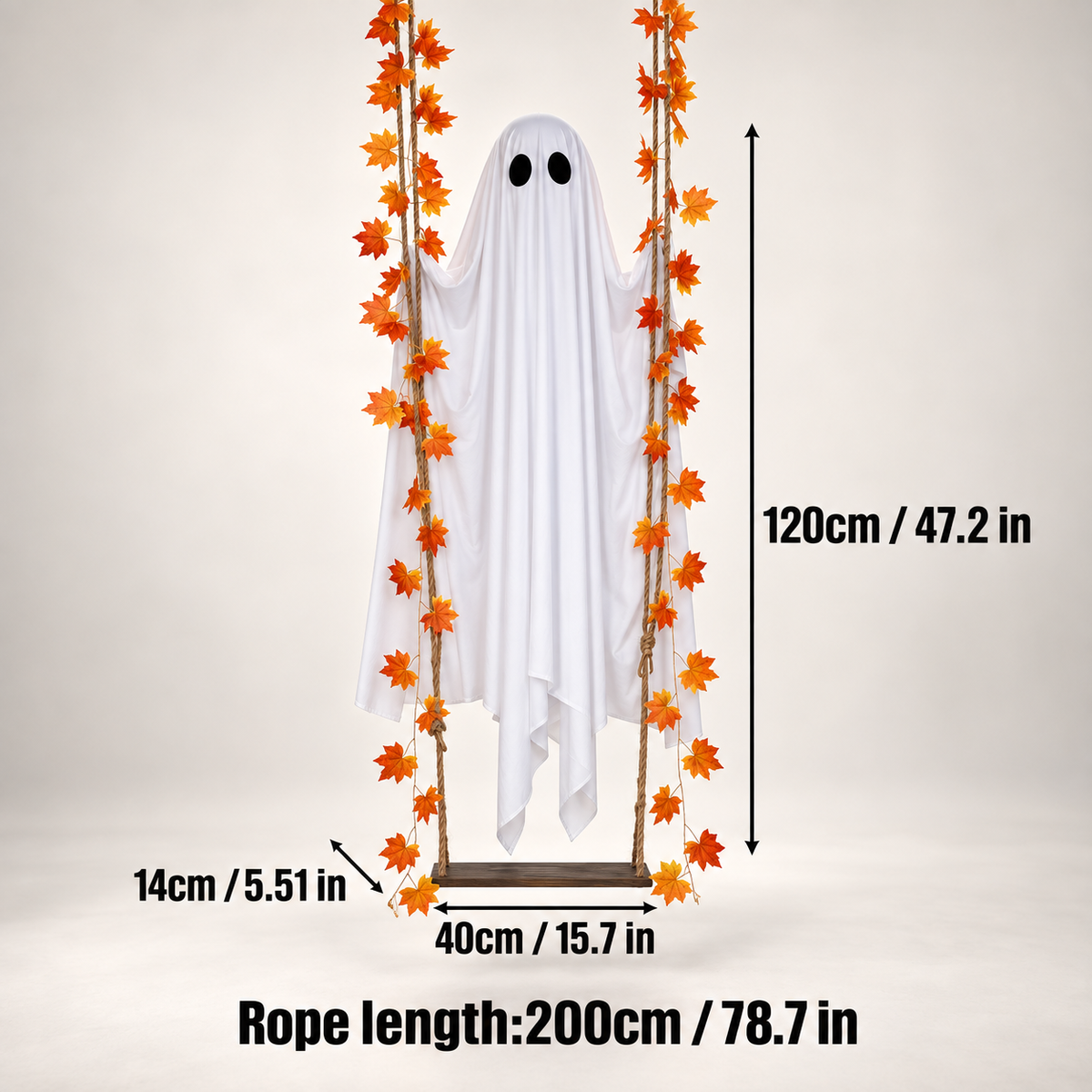 Light-Up Swinging Ghost Halloween Decoration – 47.2" Hanging Ghost