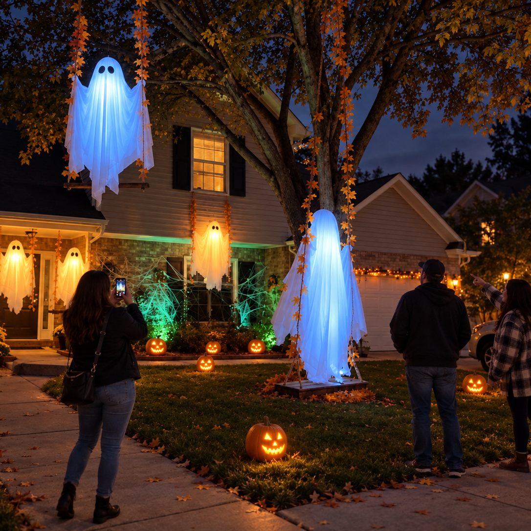Light-Up Swinging Ghost Halloween Decoration – 47.2" Hanging Ghost