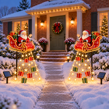 Santa’s Sleigh Solar Christmas Light with Gift & Star Cascade.