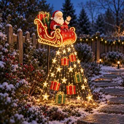 Santa’s Sleigh Solar Christmas Light with Gift & Star Cascade.