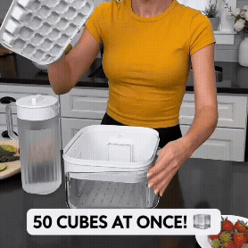 One-Press 50-Cube Ice Cube Tray with Lid & Storage Bin