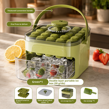 One-Press 50-Cube Ice Cube Tray with Lid & Storage Bin