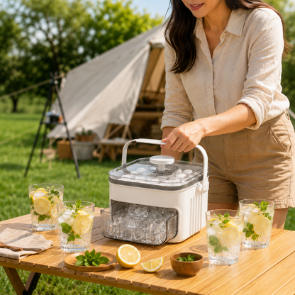 One-Press 50-Cube Ice Cube Tray with Lid & Storage Bin