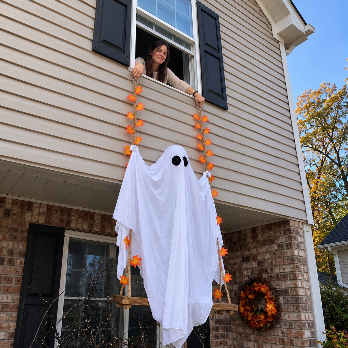 Light-Up Swinging Ghost Halloween Decoration – 47.2" Hanging Ghost
